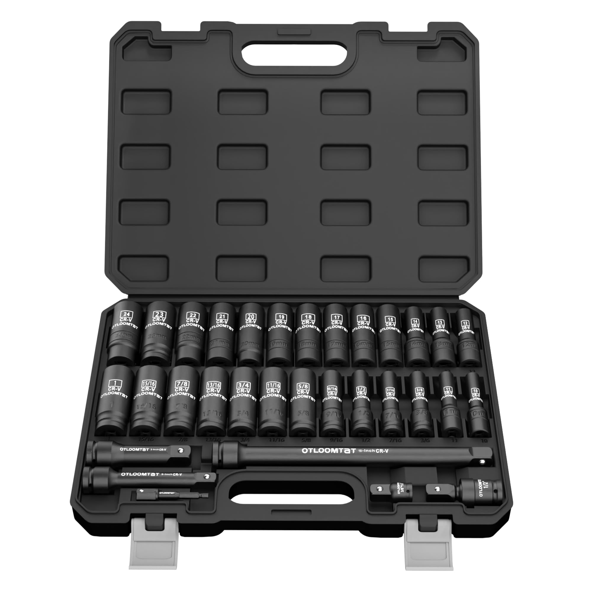 Photo 1 of OTLOOMTBT 32PCS 1/2" Drive Impact Socket Set - Heavy Duty Industrial-Grade Deep Sockets, Metric/SAE Full Set with Extension Bar, Cr-V Steel Corrosion-Resistant Coating & Premium Storage Case