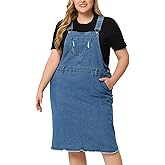 Agnes Orinda Women's Plus Size Denim Overall Dress Racerback Adjustable Strap Pinafore Bib Jean Dress with Pockets