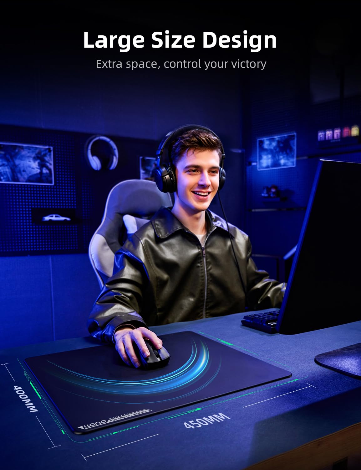 llano MP001 Tempered Glass Gaming Mouse Pad for FPS Gamers, 17.7”x15.8” Large Ultra-Smooth 0.85μm Micro-Etched Surface, 3mm Thick, Non-Slip Base, Compatible with Viper/G502, Large