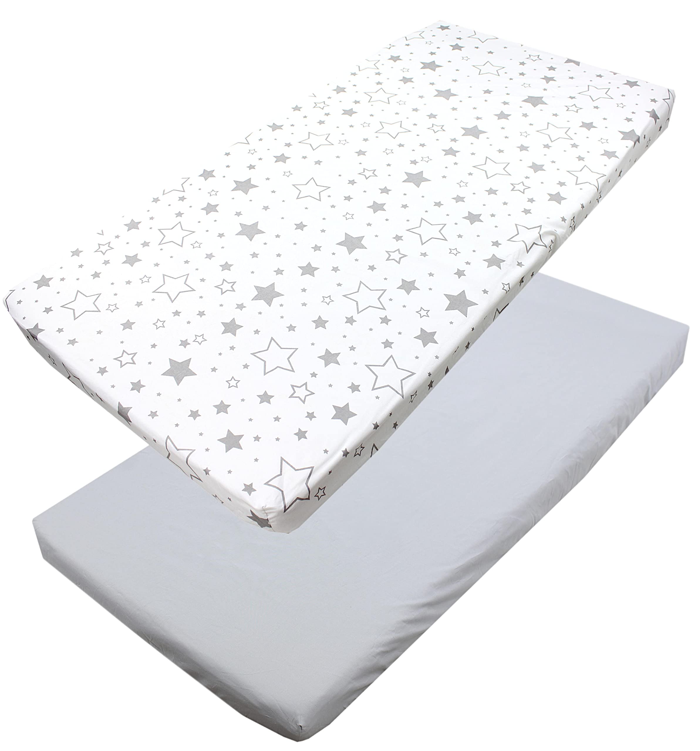 TupTam baby fitted sheet children fitted sheet for baby bed cot pack of 2, Stars Gray/White, 70 x 140 cm