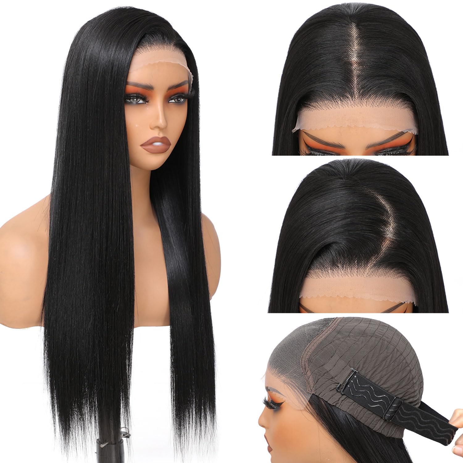 Photo 1 of TAGUO Synthetic Lace Front Wig 7x5 Glueless Wig HD Lace Front Wig for Women Pre-Plucked Ready to Wear Wigs Beginner Friendly Natural Black 26inch