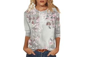 SLQDGMRYZ 3/4 Length Sleeve Womens Tops Casual Plus Size Crewneck T Shirts Loose Vintage Cute Three Quarter Length Shirts