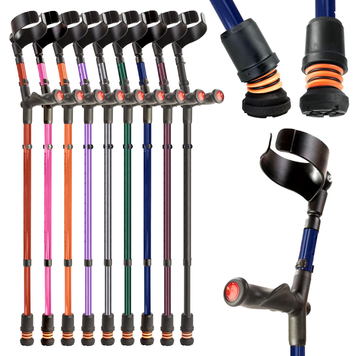 Flexyfoot Shock Absorbing Comfy Grip Double Adjustable Crutch - Improves Safety, Improves Grip, Reduces Shocks & Jarring – Right Handed - Blue