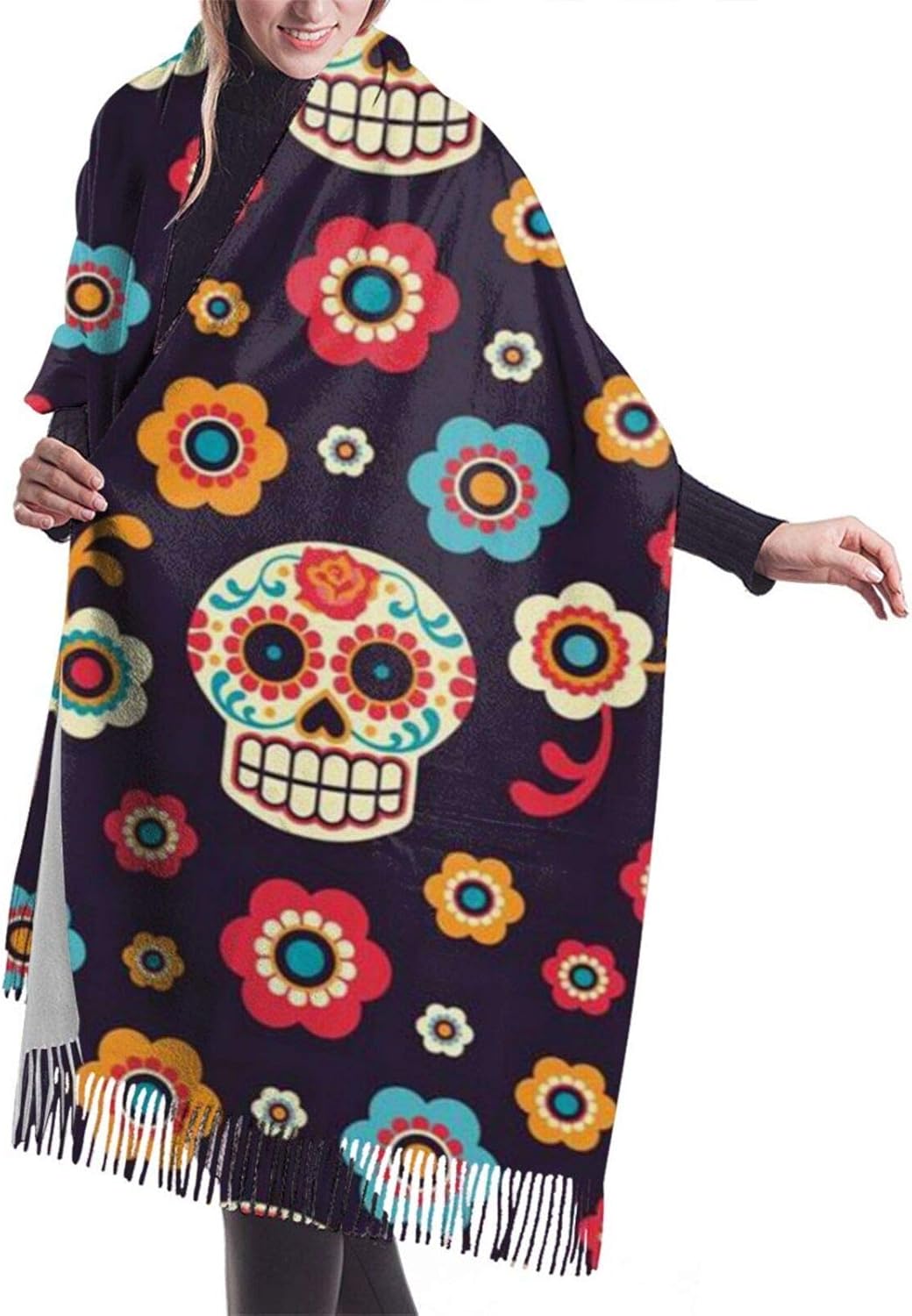 Mexican Skullcashmere Scarf,Women Soft Cashmere Wool Scarf Large Shawl Amazon.co.uk Clothing