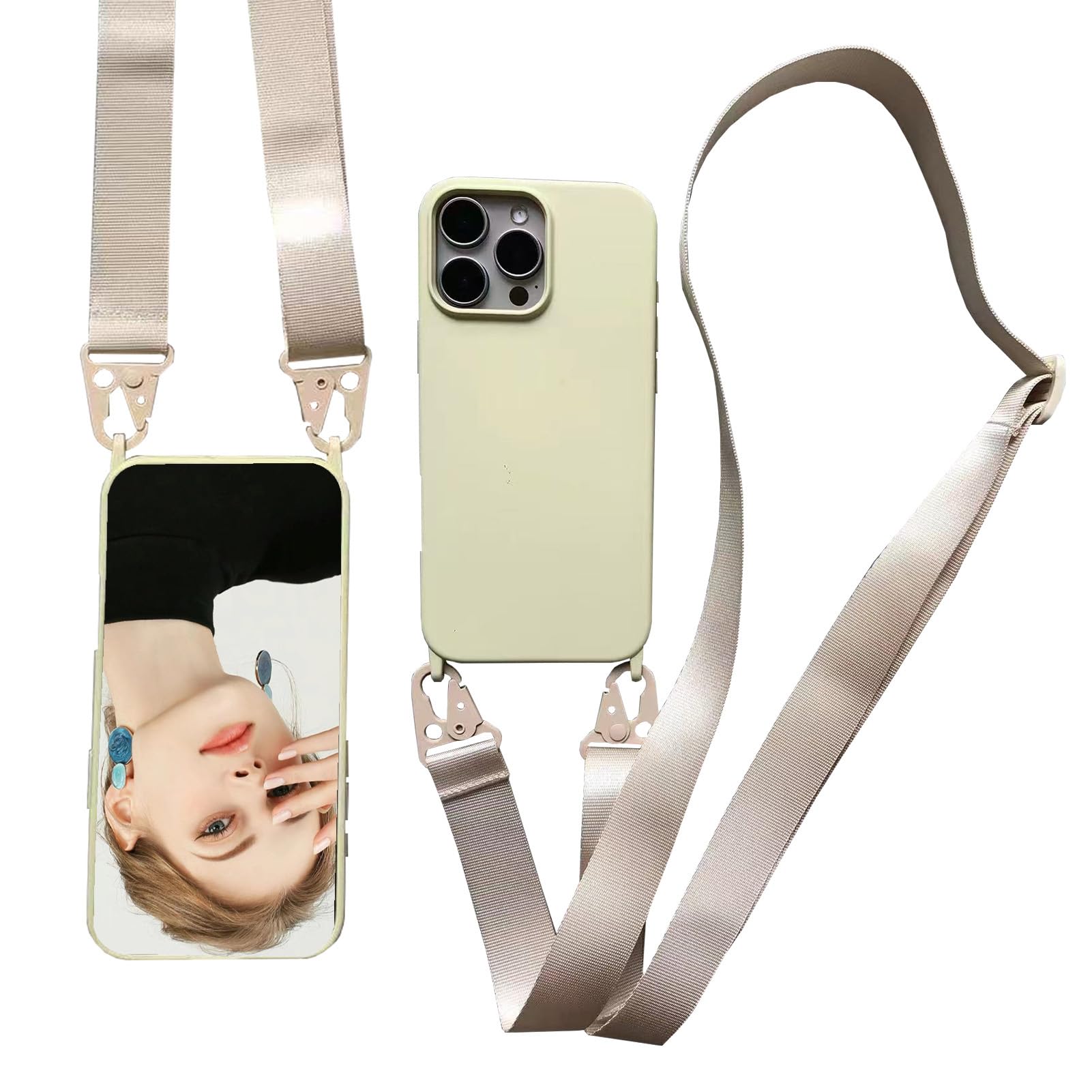 SINQERISHT Mobile Phone Lanyard Case for Apple iPhone 16 Pro, Mobile Phone Case with Nylon Shoulder Strap, Soft Silicone TPU Cover with Stylish Strap, Crossbody Shockproof Protective Cover 6.3 inches