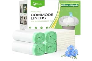 MOODOOY Commode Liners for Commode Liners with Absorbent Pads,60 Bedside Commode Liners,Portable Toilet Liners Potty Chair Liners Fit All Commode Bucket (60 Count (Pack of 1))
