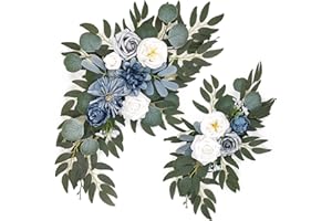 belupai Artificial Wedding Arch Flowers Set of 2, Rose Flower Swag Arrangements DIY Greenery Floral Swag for Wedding Reception Backdrop Table Decorations Welcome Sign