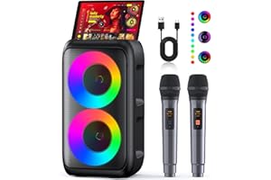 PESKI Karaoke Machine, Portable Bluetooth Speaker, PA Speaker with 2 Wireless Karaoke Microphones, Karaoke Machine for Adults Kids with Upgraded Subwoofer, Support TWS/TF/USB/AUX for Home Party Outdoor