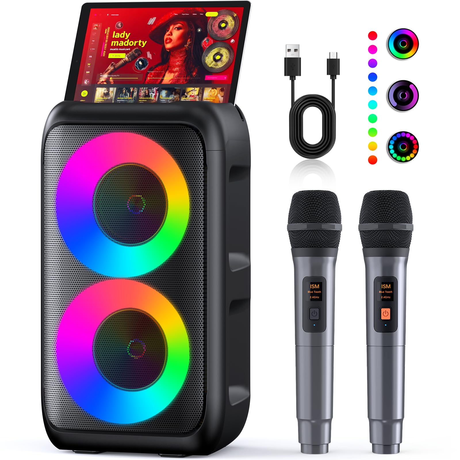 Photo 1 of Karaoke Machine, Portable Bluetooth Speaker, PA Speaker with 2 Wireless Karaoke Microphones, Karaoke Machine for Adults Kids with Upgraded Subwoofer, Support TWS/TF/USB/AUX for Home Party Outdoor