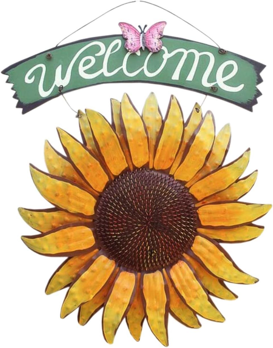 QHZHANG 11.8' X 15" Vintage Hanging Butterfly Sunflower Welcome Sign for Door Hanging (Sunflower)