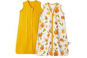 TILLYOU 2 Pack Baby Sleep Sack 6-12 Months 100% Cotton Wearable Blanket 0.5 TOG Sleeveless Summer Sleep Sacks with 2-Way Zipper, Orange Flavour & Orange