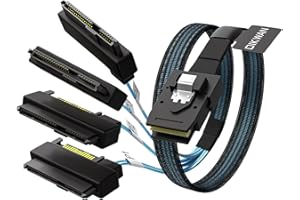 OIKWAN Mini-SAS to SAS-Cable: 1M SFF8087 to SAS SFF-8087 to SFF-8482 Connector 4X SAS 29Pin with SATA-Power Adapter Cable (3.