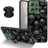 for Motorola Moto G Power 5G 2025 Phone Case, Soft TPU Shockproof Drop Protection Cover with Kickstand, Slim Fit Drop Protection, Wireless Charging Compatible, Dark Skull