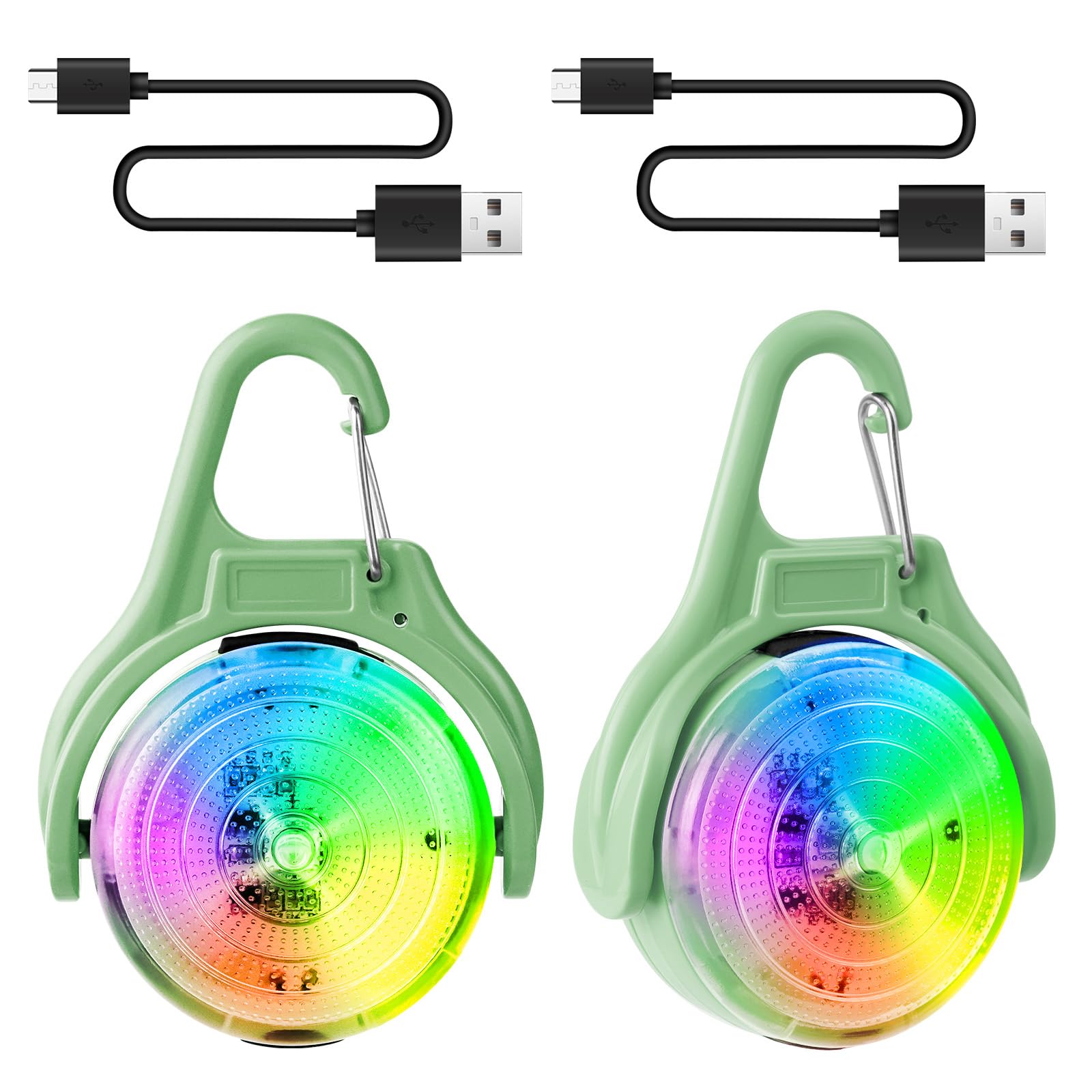 Ainiv 2 Pack LED Dog Collar Safety Lights, 4 Flashing Modes Dog Pendant Light USB Rechargeable for Pets Night Walking Camping IPX68 Waterproof Green