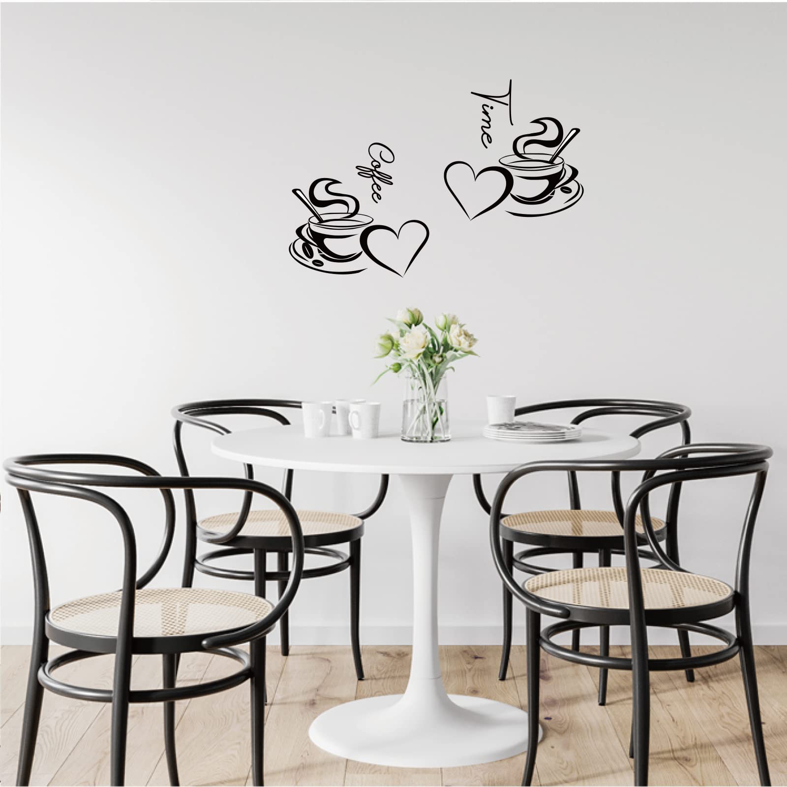 SUPERDANT 2 pcs Coffee Theme PVC Wall Stickers Coffee Cup Vinyl Wall Decal Heart Pattern Wall Mural Removeable DIY Wall Decor for Coffee Shop, Cafe Decoration Black 280x280mm