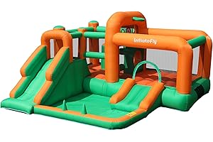 INFLATEFLY Bounce House Kids Jumping Castle with Dual Slides Inflatable Bouncer with Ball Pit,Air Blower,Basketball Rim for Wet and Dry