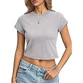 EasyGala Womens Cotton T Shirts Basic Baby Tee Crop Tops Crewneck Slim Fit Short Sleeves Tee Summer Cute Clothes 2026