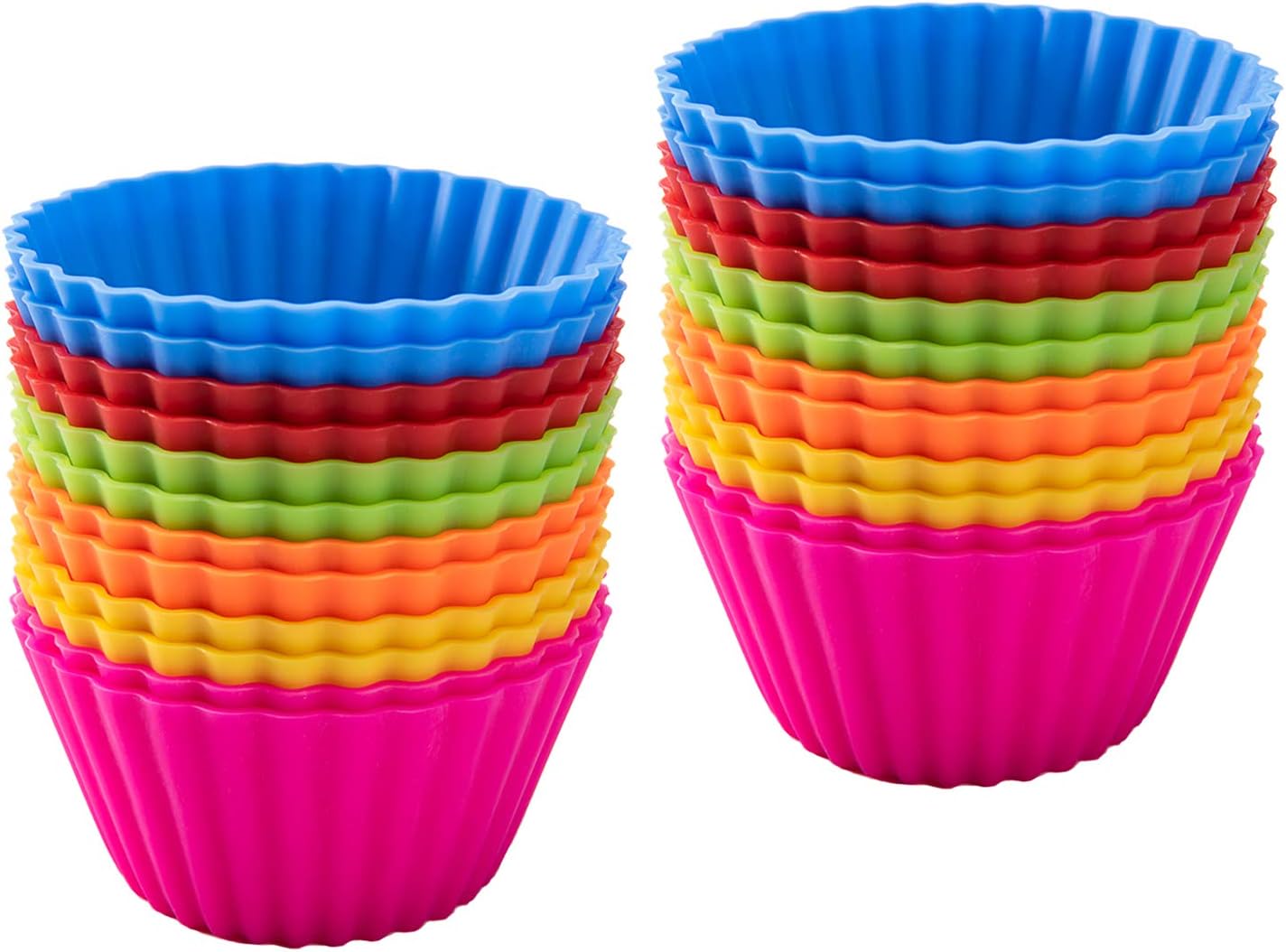 Silicone Baking Cups, SAWNZC Reusable Cupcake Liners Non-stick Muffin Cups Cake Molds Cupcake Holder, 24 Packs in 6 Rainbow Colors