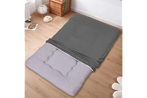 LUCKY MONET 100% Cotton Floor Futon Mattress Cover - Soft Washable Zippered Dustproof Cover for Traditional Japanese Tatami Mattress (Queen, Dark Grey)