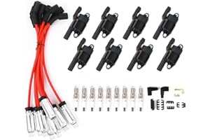 DEEGOOLY 8PCS UF414 Round Ignition Coils Pack & Iridium Spark Plugs & Spark Plug Wires Set Compatible with Chevrolet Corvette Avalanche Silverado 1500 2500 3500 GMC Savana 1500 2500 Cadillac Escalade