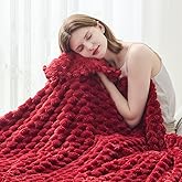 NEWCOSPLAY Super Soft Throw Blanket Red Premium Silky Flannel Fleece 3D Clouds Stylish Jacquard Lightweight Bed Blanket All Season Use 350GSM (Red, Throw(50"x60"))