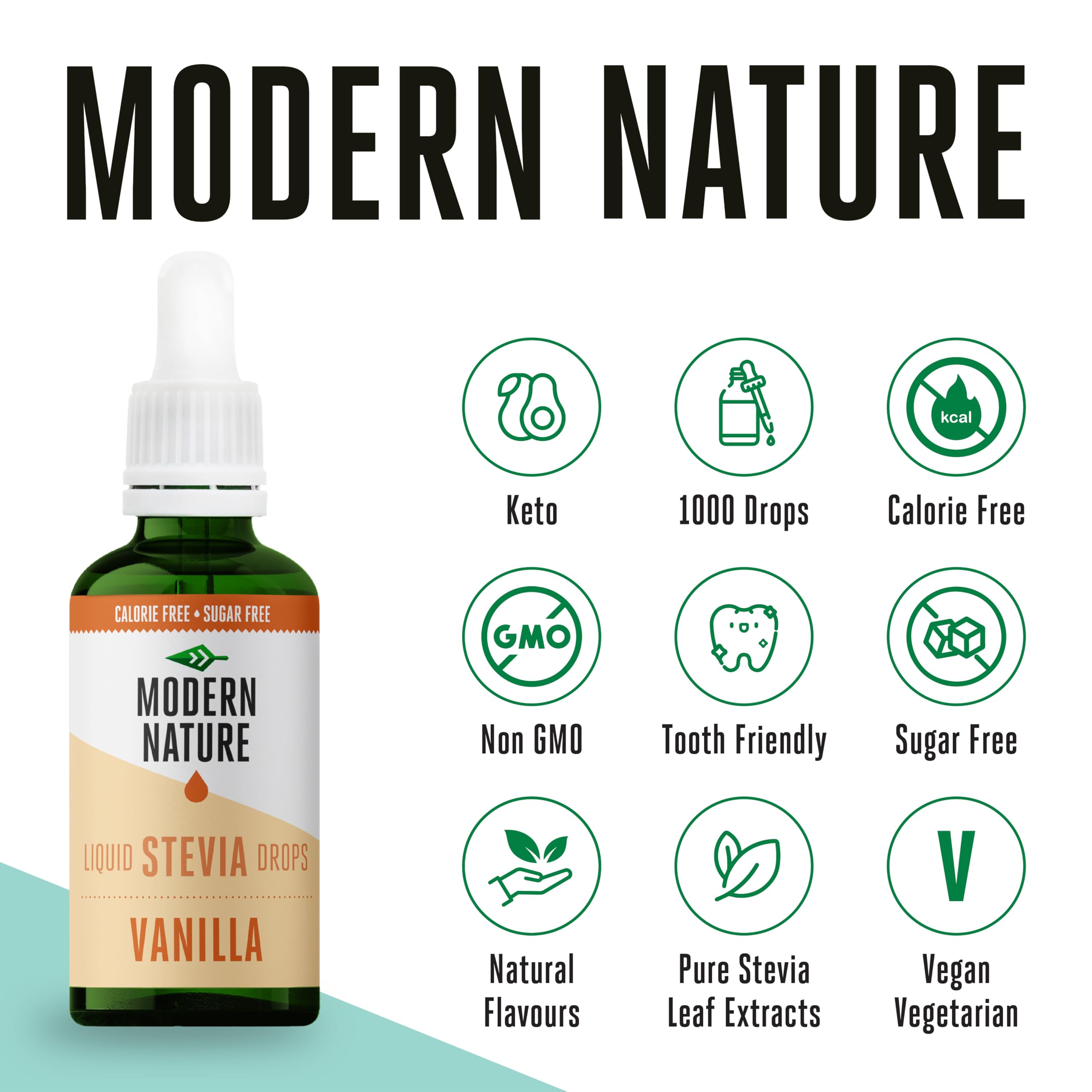 Modern Nature Vanille Stevia Flüssig - Flavour Drops - Stevia Zucker - Stevia Drops Süßstoff - Liquid Aroma Geschmacks Tropfen - Zero Sirup Zuckerfrei Ohne Kalorien Alternative Süßungsmittel 50ml 3