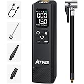 ATVEE Bicycle Pump, 30s Fast Inflate Bike Pump with Gauge & Digital Display, 150PSI Portable Electric Bike Tire Pump with Presta & Schrader Valves for Road Bike, E-Bike