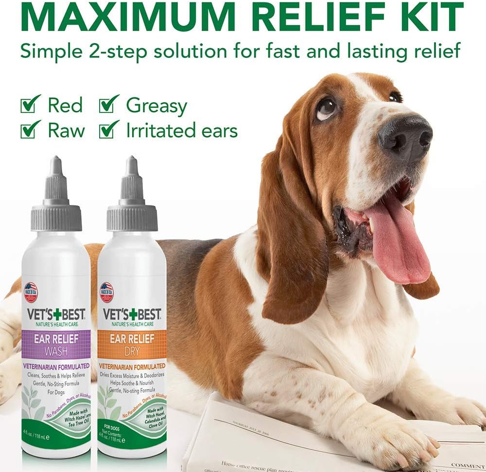 Vet's Best Dog Ear Cleaner Kit | Multi-Symptom Ear Relief | Wash & Dry Treatment | Alcohol-free : Pet Ear Care Supplies : Pet Supplies