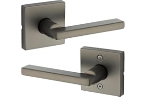 Kwikset Halifax Interior Square Passage Door Handle, Lever for Closet and Hallway Doors, Reversible Non-Locking Handle Lever, Gunmetal