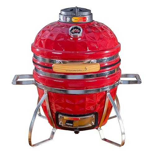 8. Vision Grills Diamond-Cut Cadet Kamado Grill (Crimson Red)