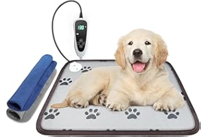 GOLOPET Cat Heating Pad 18x18in Pet Heating Pad for Cats,Waterproof+Smart Thermostat Switch, Adjustable Puppy Dog Heating Pad Mat,Chew Resistant Steel Cord,Complimentary Blue + Gray Fabric Cover F