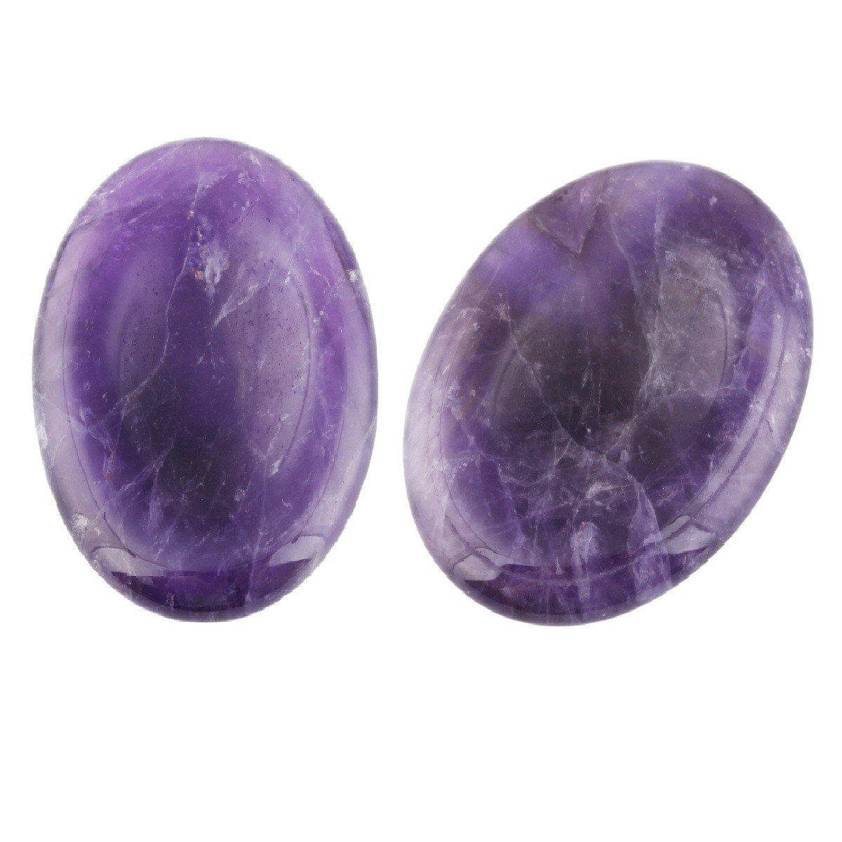 Shanxing Pack of 2 Natural Amethyst Thumb Worry Stones for Anxiety Stress Relief, Oval Pocket Palm Tumbled Stones Reiki Healing Purple Thumb Crystal Gift for Mum Women Chakra Meditation with Gift Box