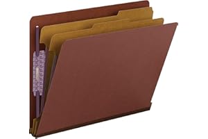 Smead 100% Recycled End Tab Pressboard Classification File Folder with SafeSHIELD Fasteners, 2 Dividers, 2" Expansion, Letter Size, Red, 10 per Box (26860)