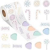 Christmas Pastel Candy Cane Gumdrop Roll Stickers - 1000Pcs Xmas Colorful Peppermint Vinyl Decals for Kids, Merry Christmas Candy Theme Stickers Gift for New Year Party Home Decor Laptop Window Guitar