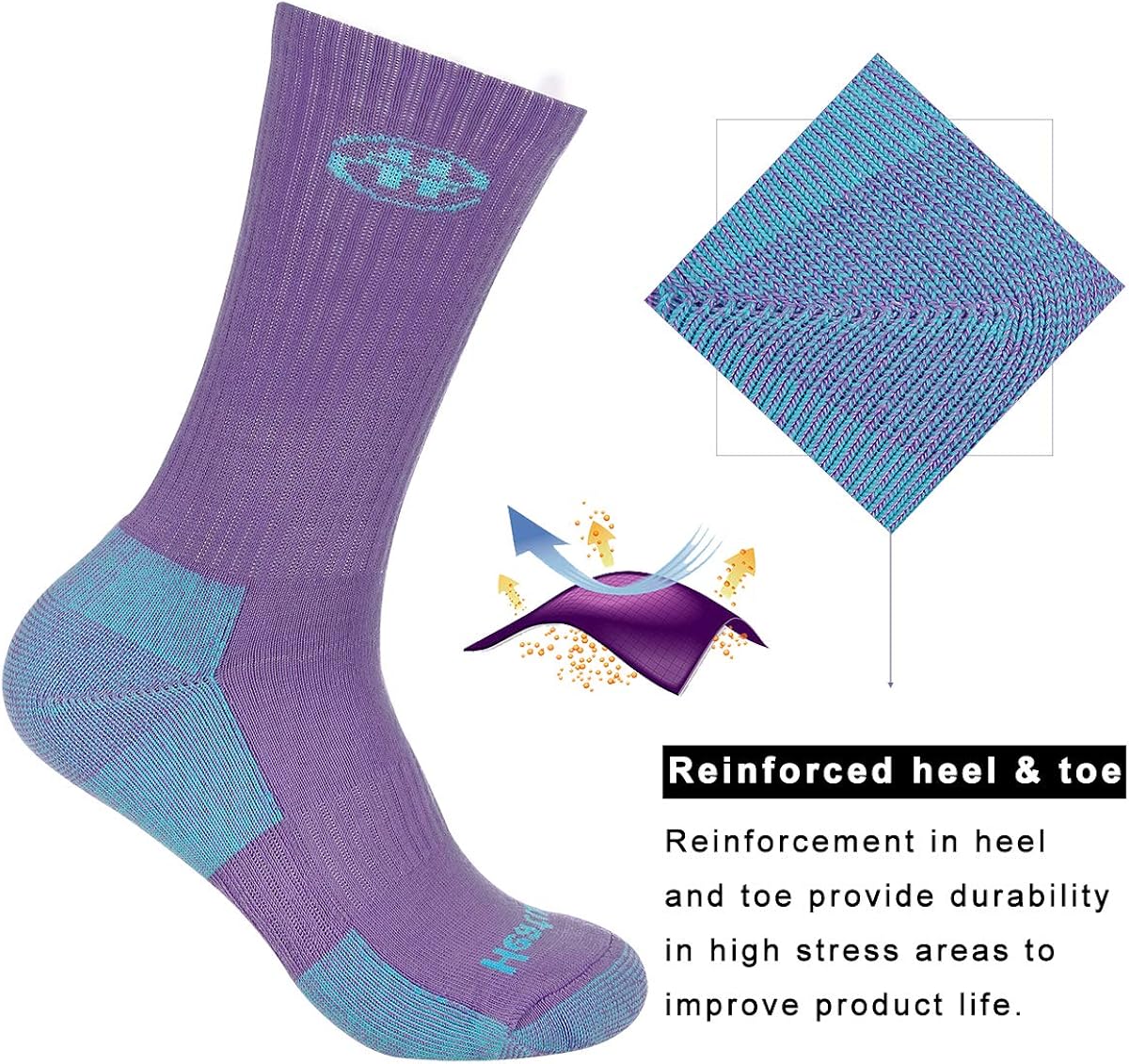 Heatuff Women's 6 Pack Performance Athletic Cushioned Crew Socks With Reinforced Heel & Toe at  Women’s Clothing store