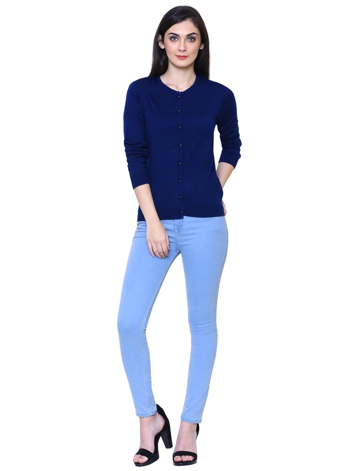 rebecca woollen blue buttoned cardigans