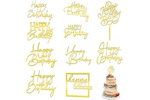 AHQIZFX 10PCS Gold Glitter Happy Birthday Cake Toppers - Acrylic Cupcake Decorations for Birthday Party Desserts and Pastries, 10 Unique Styles