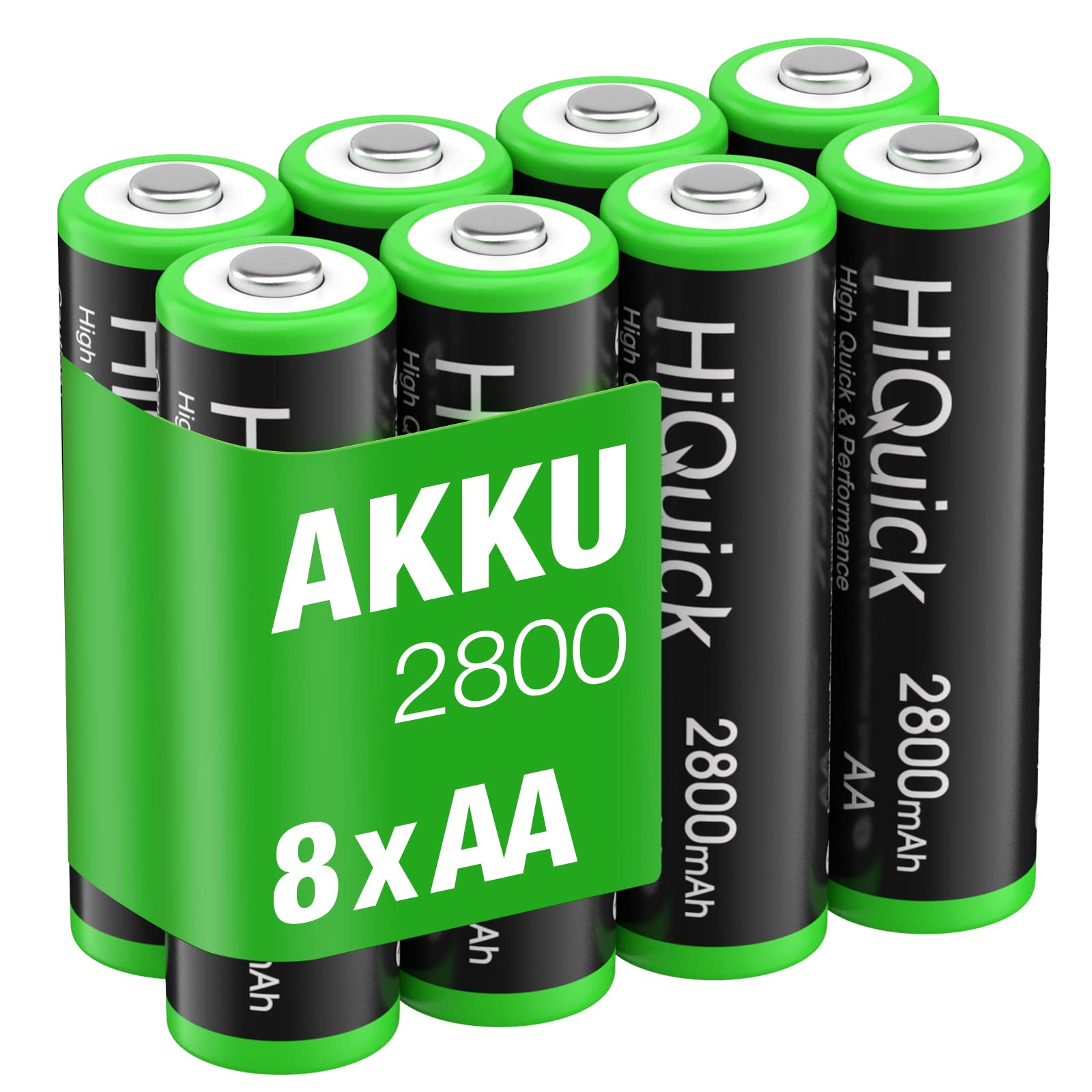 HiQuick AA Akku, NI-MH Mignon AA 2800mAh Akku, wiederaufladbare 1,2V AA batterien, 8 x Mignon AA