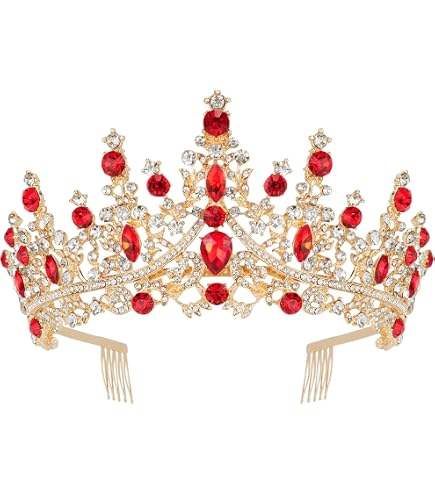 Amazon.com : CAVETEE Red and Gold Crowns for Women - Baroque 