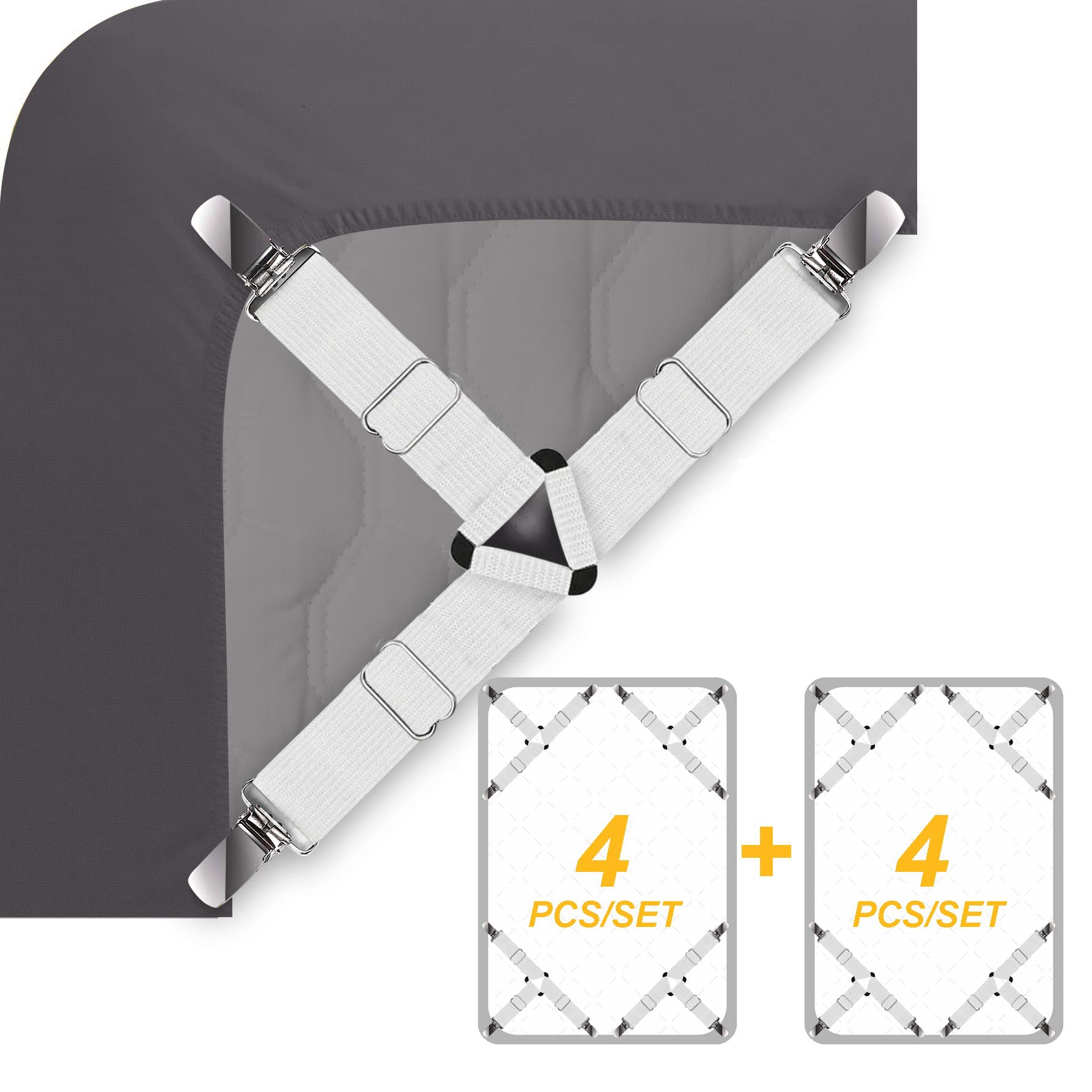 Photo 1 of Ultrashang Bed Sheet Straps Fasteners: 2-Set White Elastic Triangle Adjustable Fitted Sheets Holder Clips Suspenders Grippers for Crib Mattress Pad