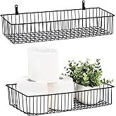Wetheny Farmhouse Decor Metal Wire Organizer Storage Basket (2 Pack)-Toilet Paper Storage-Organization and Storage for Bedroom, Bathroom, Kitchen Cabinets, Pantry, Laundry Room, Closets (Black)
