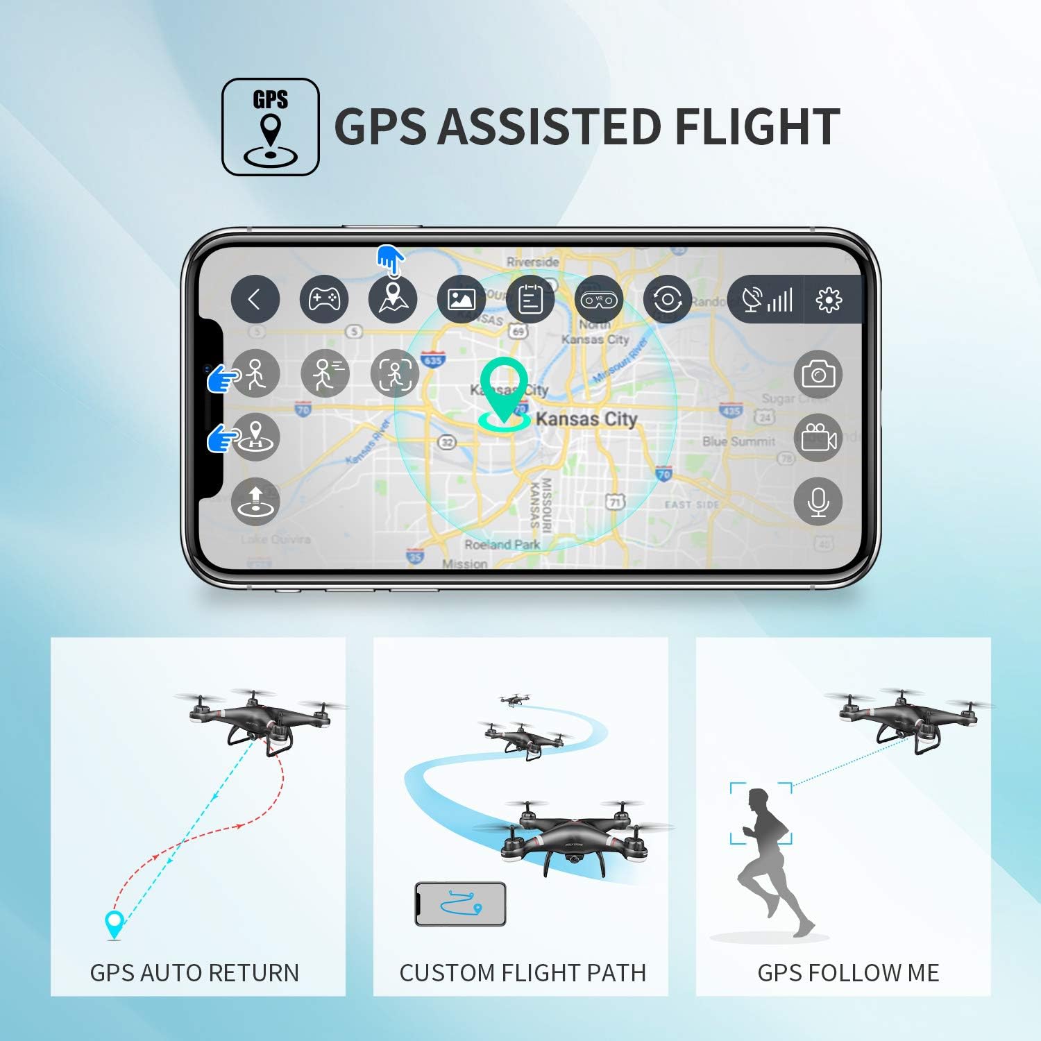 Holy Stone GPS Drone with 1080P HD Camera FPV Live Video for Adults and Kids, Quadcopter HS110G with Carrying Bag, 2 Batteries, Altitude Hold, Follow Me and Auto Return, Easy to Use for Beginner: Toys & Games