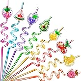 24Pcs Glitter Fruit Drinking Straws, Pool Party Decorations Supplies, Reusable Plastic Drinking Straws Crazy Silly Straws