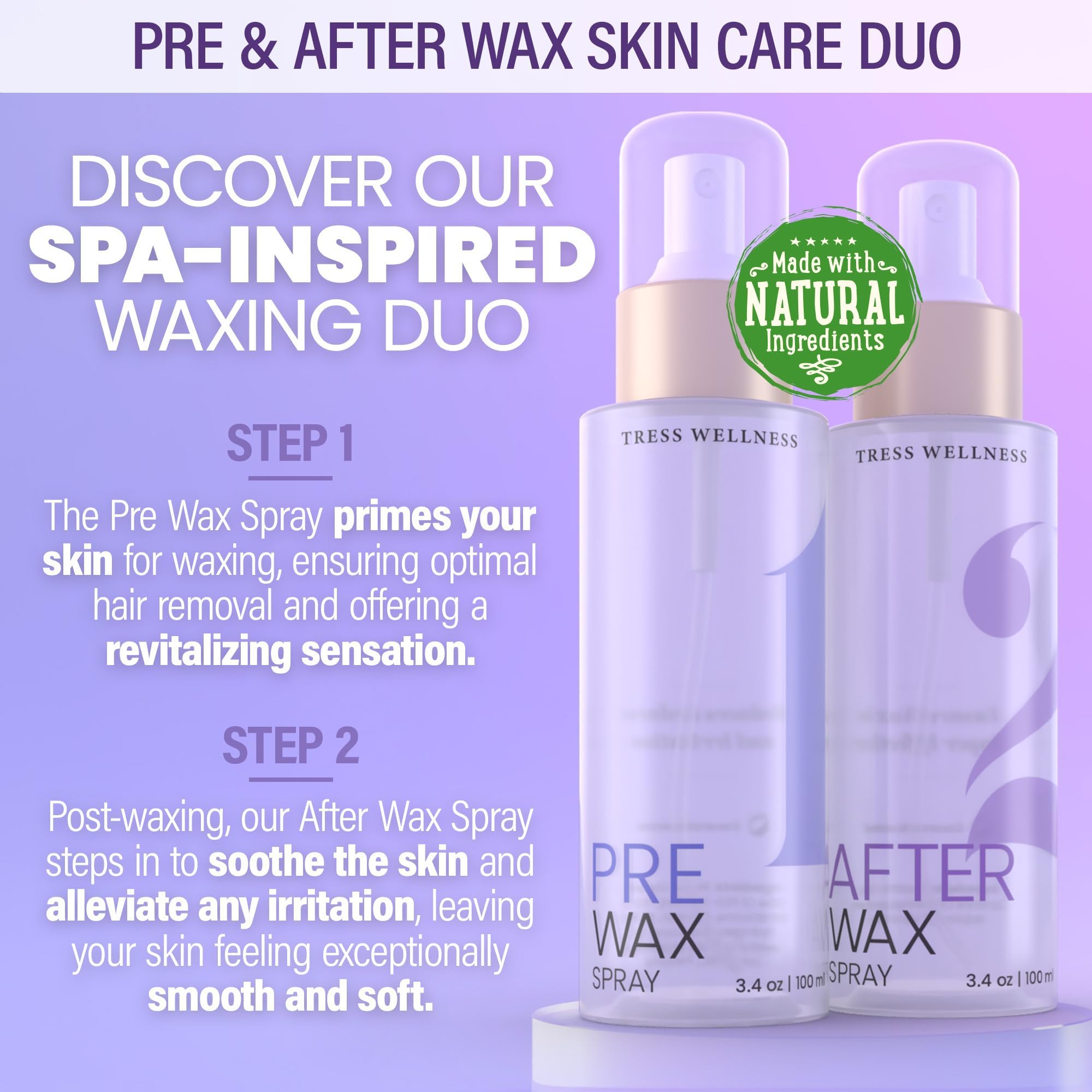 Tress Wellness Pre-Wax Cleanser, Spray and Treatment, After-Wax Oil and Care, Skin Wax Remover
