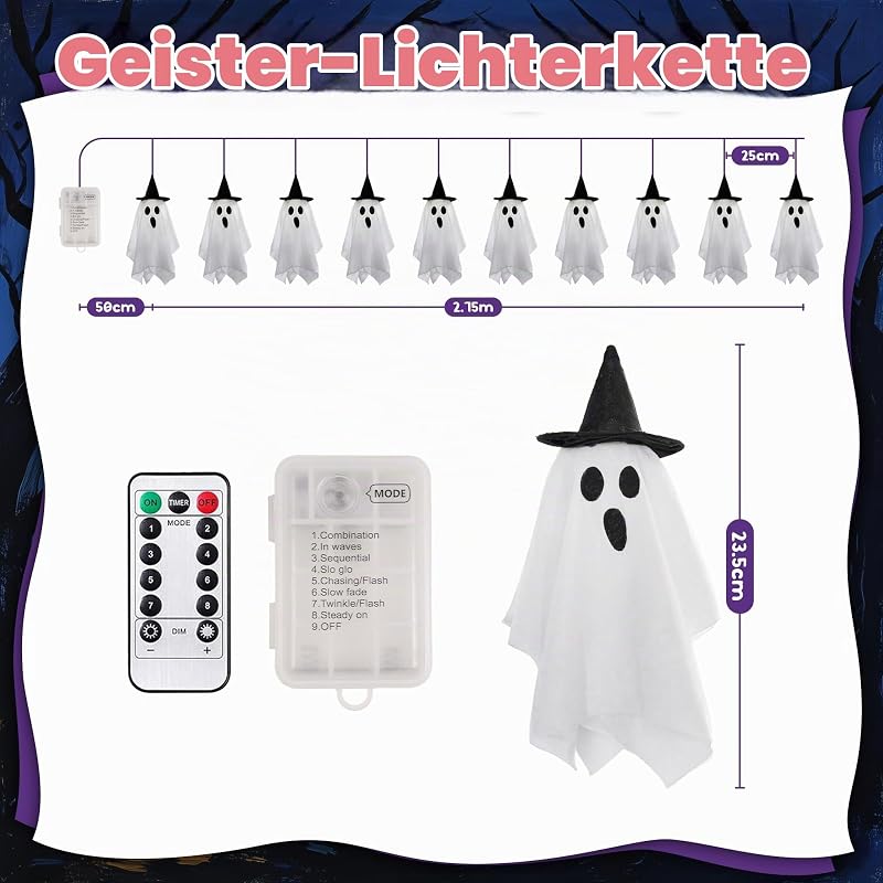 Halloween Deko Lichterkette mit Geister-Motiv — Foto 2 von 6
