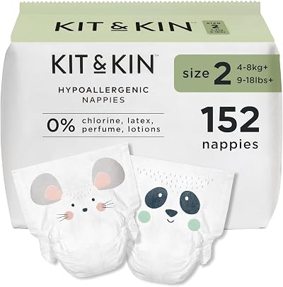 Kit & Kin Premium Baby Nappies Size 2 4-8 kgs Pack 152 Hypoallergenic