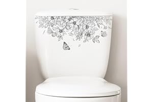 Black Flower Butterfly Plant Leaves Flowers Toilet Seat Lid Stickers-DIY Removable Waterproof Toilet Sticker for Bathroom Cis