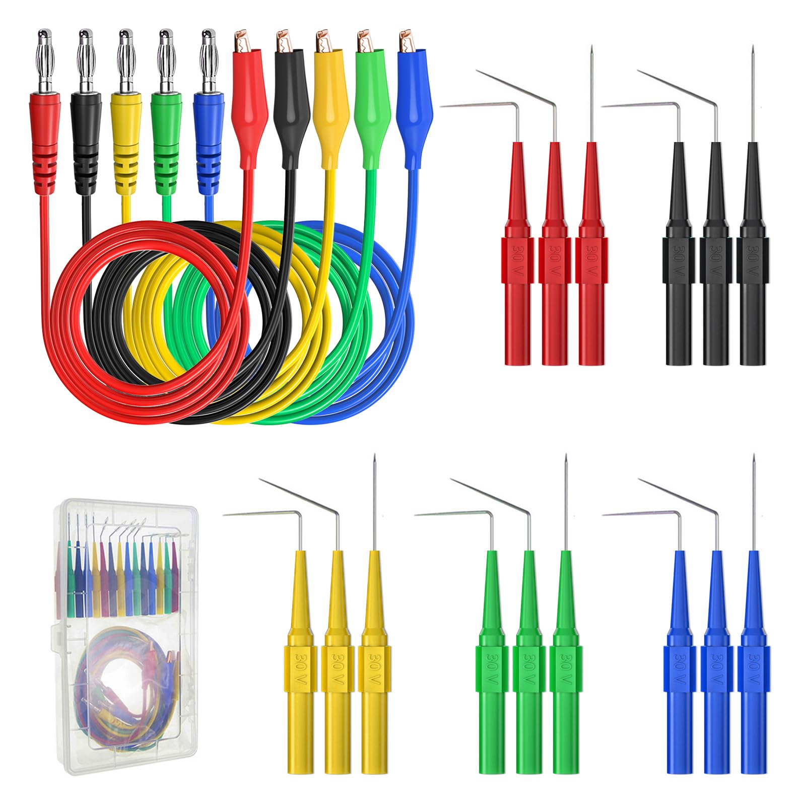 Cleqee 20PCS Back Probe Kit 4mm Banana Plug to Copper Crocodile Clip Test Leads Kit with 3 Configurations Back Probe Pins for Car Repairing Diagnostic