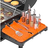 Silicone Griddle Tool Mat for Blackstone Side Shelf Griddle Utensil Holder BBQ Grill Silicone Utensil Rest Blackstone Spatula Holder Drip Tray Grill Accessories for Outdoor Grill Tools Orange 12x16"