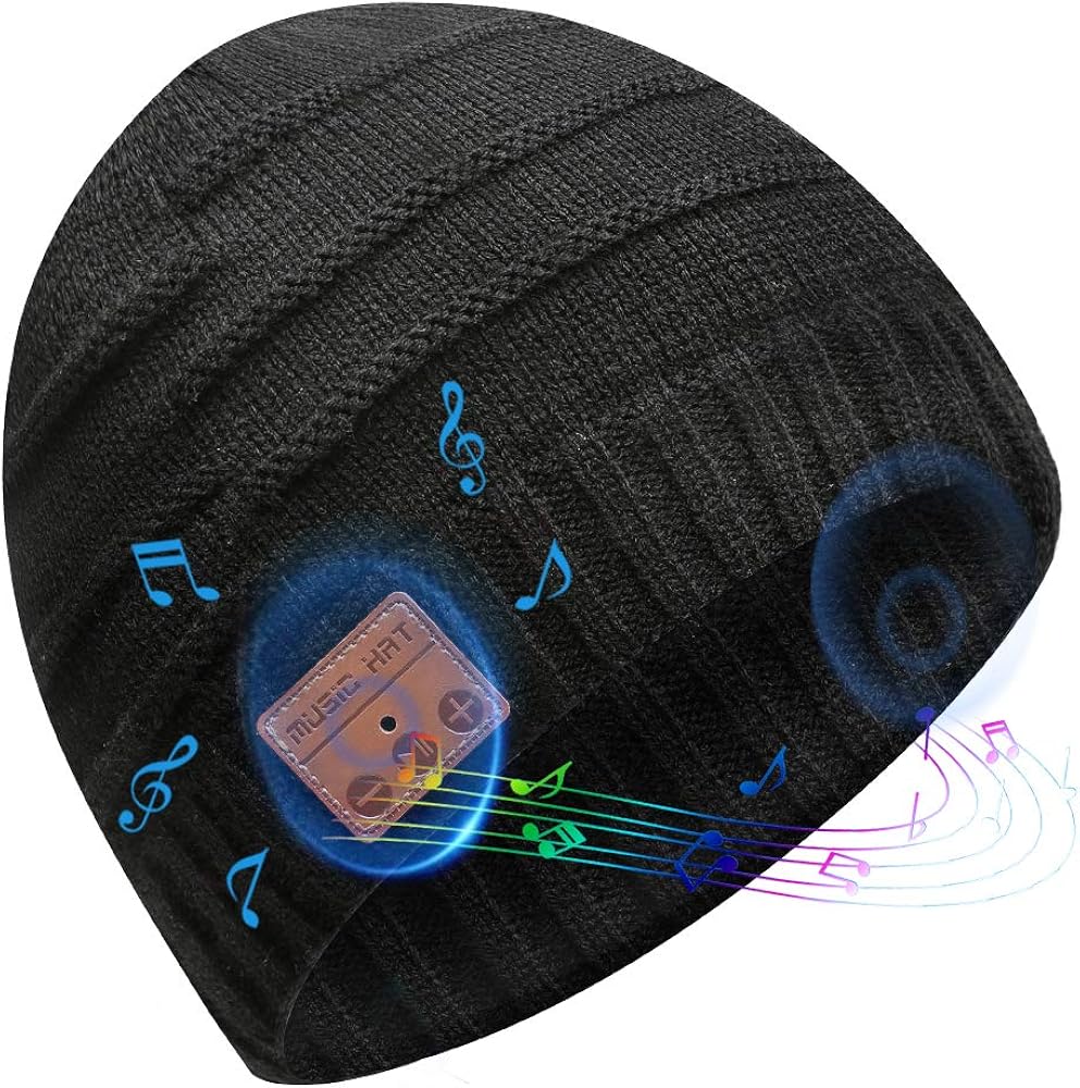 Bluetooth Beanie for Men Wireless Beanie Hat Knit Winter Hat Beanie for Men Women, Upgrade V5.0 Music Hat Black Beanie Bluetooth Hat, Unique Christmas Tech Gifts for Men Women Boys Girls Dad Kids: Clothing